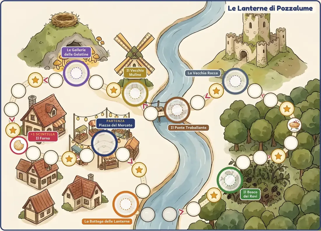 Il tabellone di Pozzalume, coi luoghi delle avventure