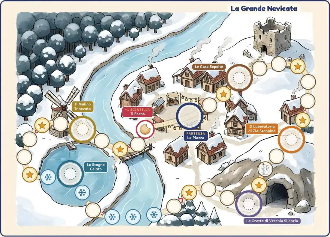 Il tabellone della Grande Nevicata, coi luoghi sotto la neve